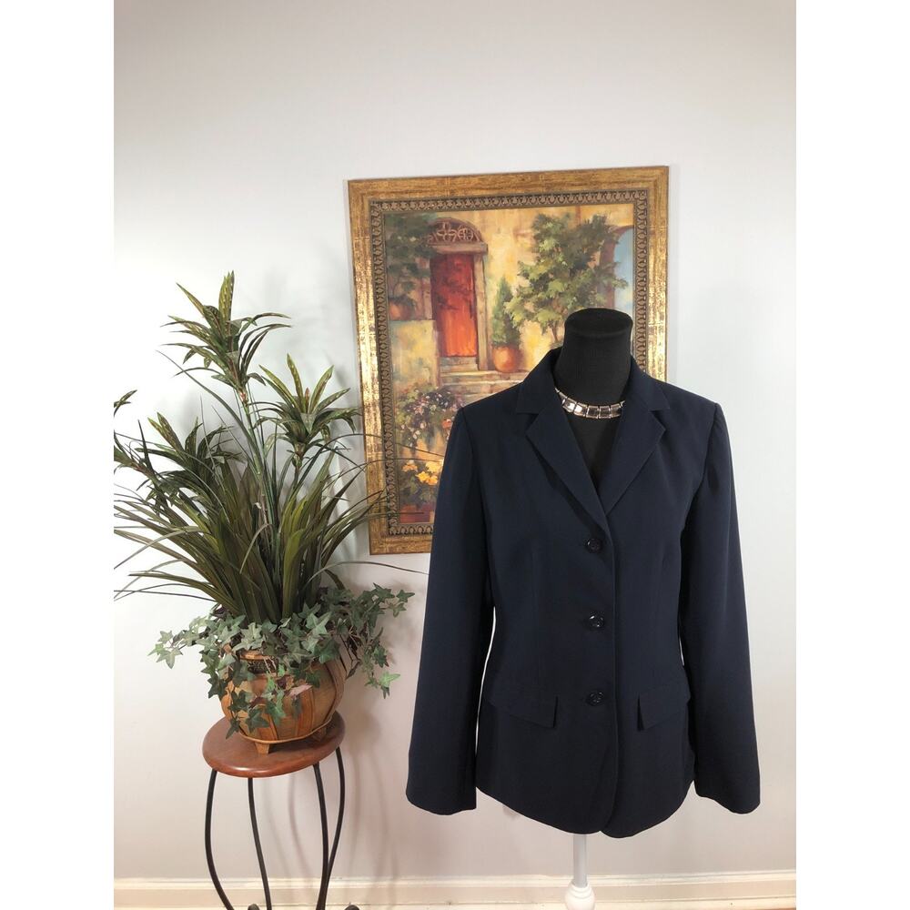 New York & Company Blazer Navy Women's 8 Black Single Vented Clueless Preppy